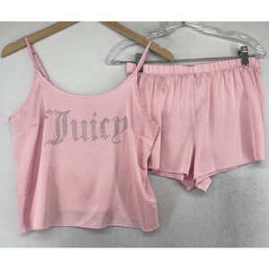 JUICY COUTURE Pajama Set S Sleepwear 2 Piece Satin Cami Tank and Shorts PJ Pink